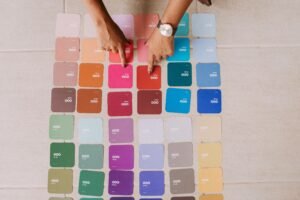 a girl sorting through color palettes