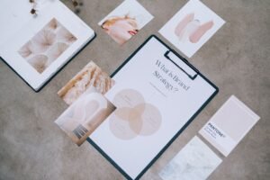 designing ideas spread out for how to create a brand identity